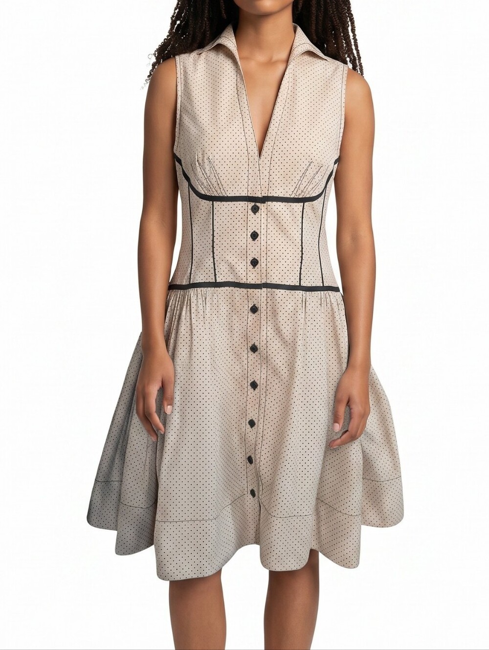 Byron Lars vintage Sleeveless Cream Polka Dot Button-Front Dress.. Size 6